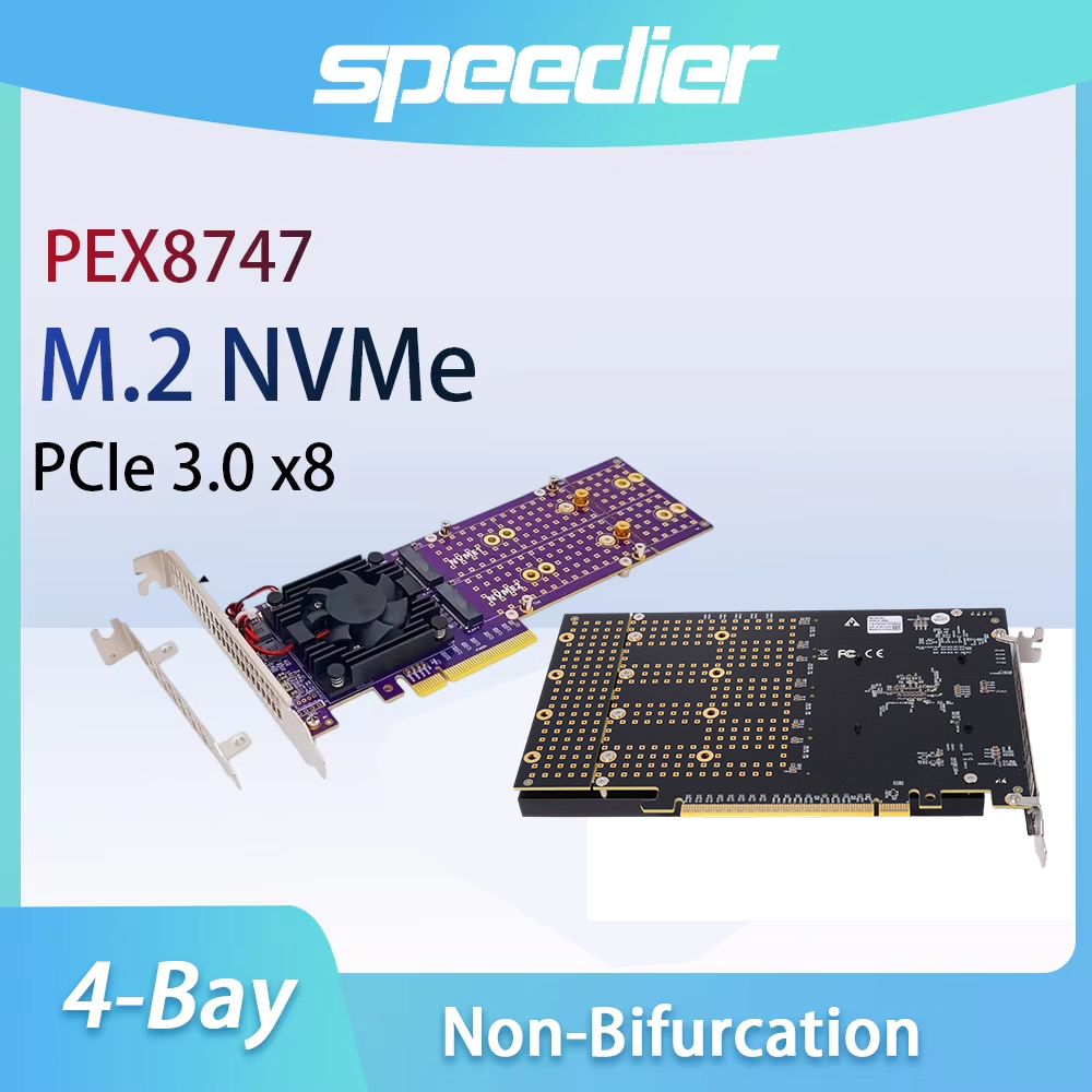 Quad M.2 Nvme Pcie Bifurcation Card - PCIe 3.0 X8 4‑Bay M.2 NVMe