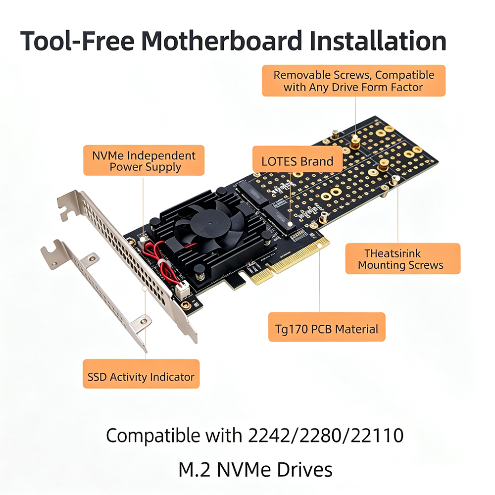 PCIe 3.0 X8 4‑Bay M.2 NVMe Exp - Quad M.2 Nvme Pcie Bifurcation Card recension och pris